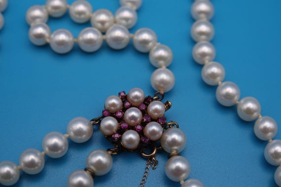 Cultured Pearl and Ruby double strand necklace, d… - image 1