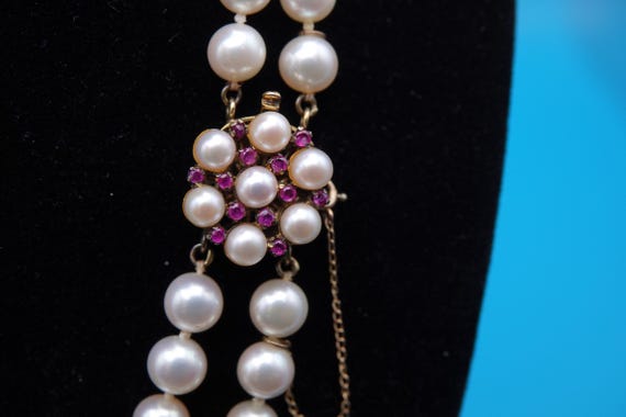 Cultured Pearl and Ruby double strand necklace, d… - image 2