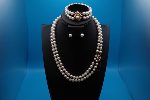 Cultured Pearl and Ruby double strand necklace, d… - image 12