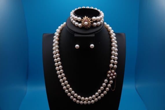 Cultured Pearl and Ruby double strand necklace, d… - image 11