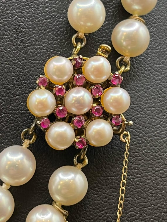 Cultured Pearl and Ruby double strand necklace, d… - image 3