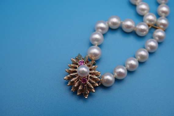 Cultured Pearl and Ruby double strand necklace, d… - image 7