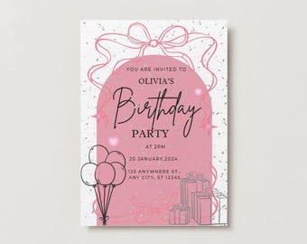 Pink Coquette Bow Birthday Party Invitation