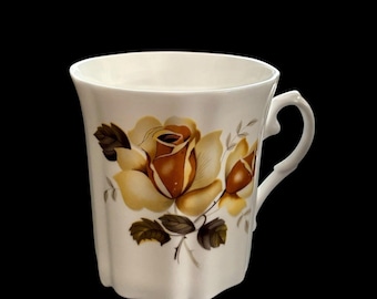 Vintage Royal Grafton Fine Bone China Yellow/Brown Roses Tea Cup Mug
