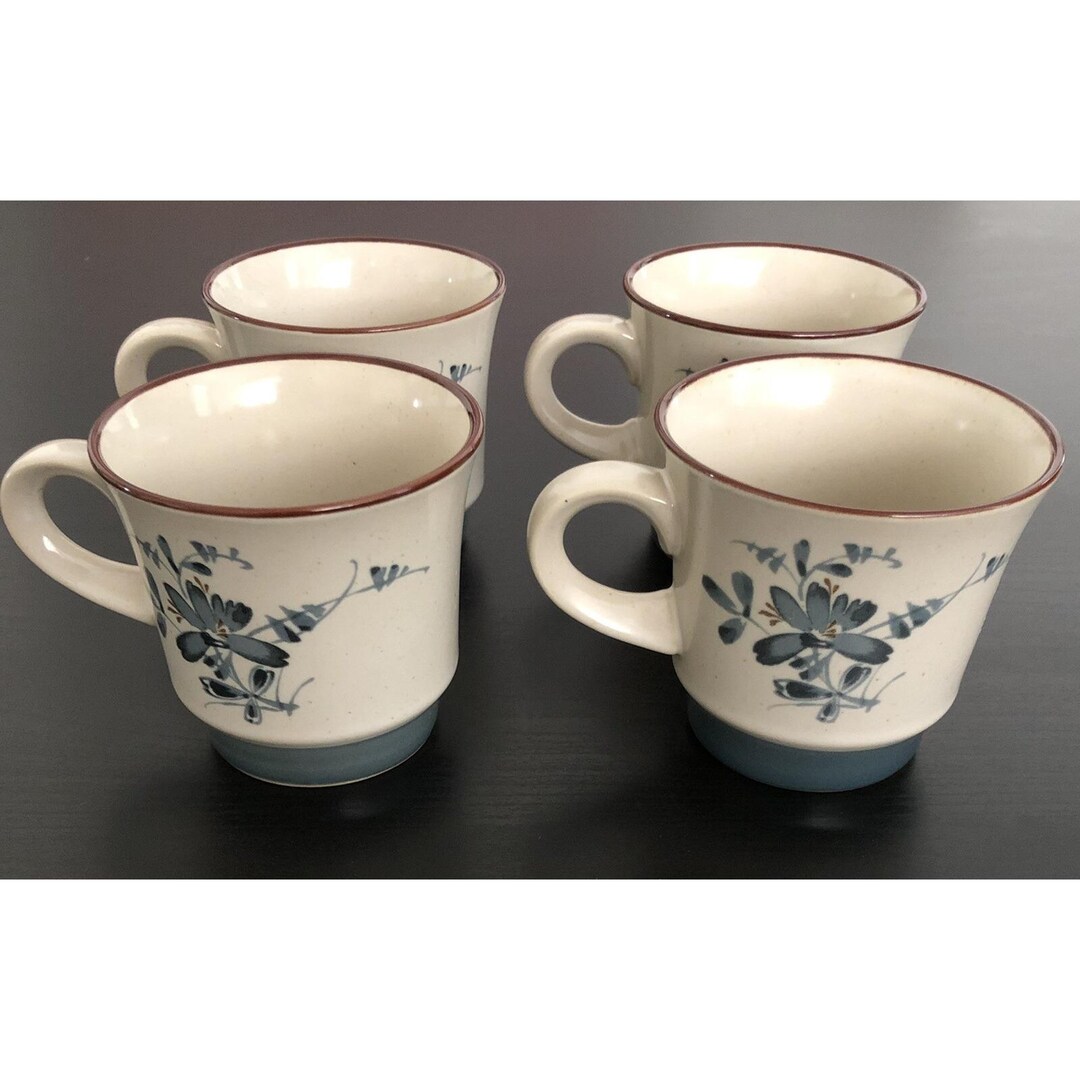 Set of 4 Vintage Noritake Stoneware Mugs Pleasure 8344 Blue
