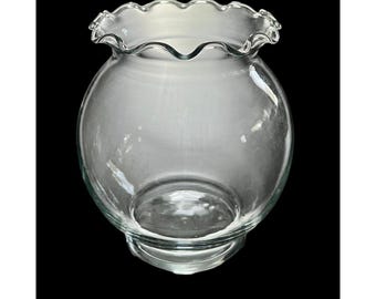 Candelabro vintage de cristal Anchor Hocking con forma de pez rosa y borde ondulado de 14 cm