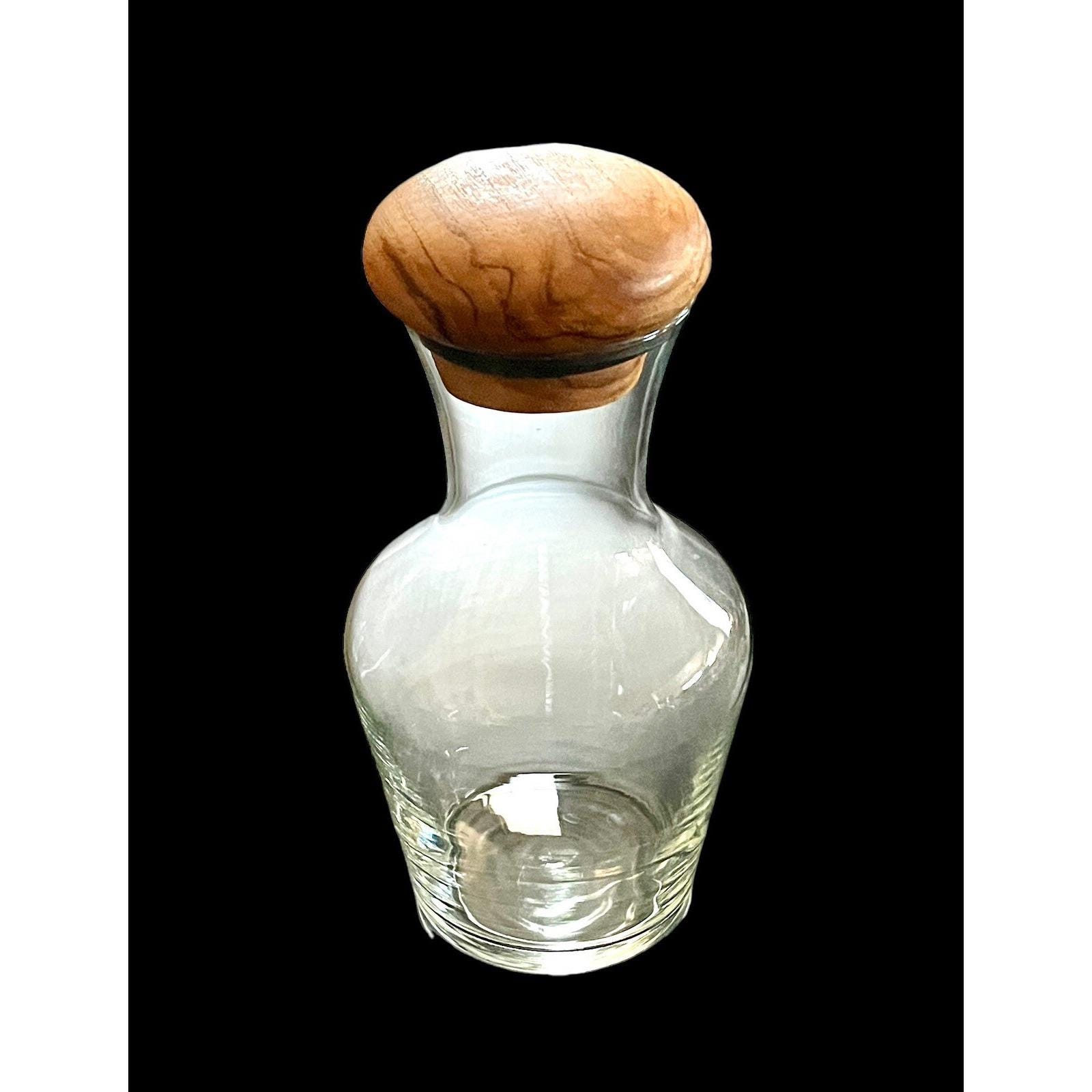 Vintage Luminarc Glass Wine Decanter Teakwood Lid Dolphin Carafe