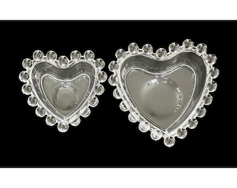 Juego de 2 cuencos para servir dulces con forma de corazón de Candlewick de vidrio imperial vintage