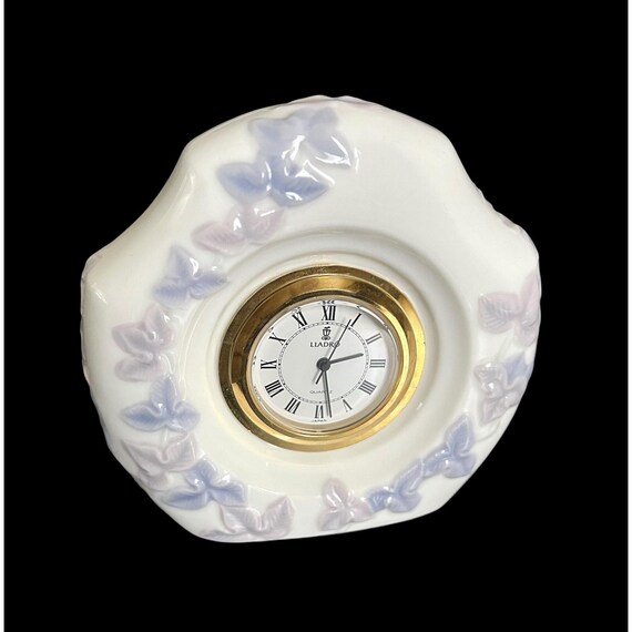 Vintage 1989 Lladro Porcelain Miniature Floral Mantel Clock Rare