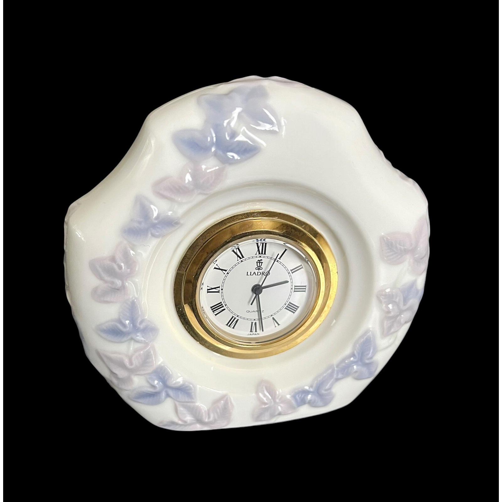 Vintage 1989 Lladro Porcelain Miniature Floral Mantel Clock Rare