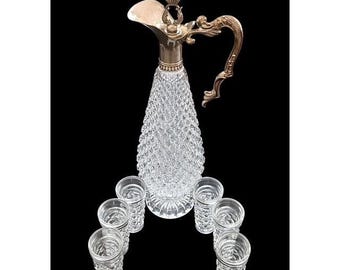 Vintage Leonard Crystal Clear Silber Platte Wein Claret Dekanter Set Italien 1960er Jahre