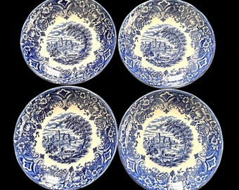 Set Of 4 Vintage W H Grindley Homeland 5.5" Saucers Blue & White Pottery
