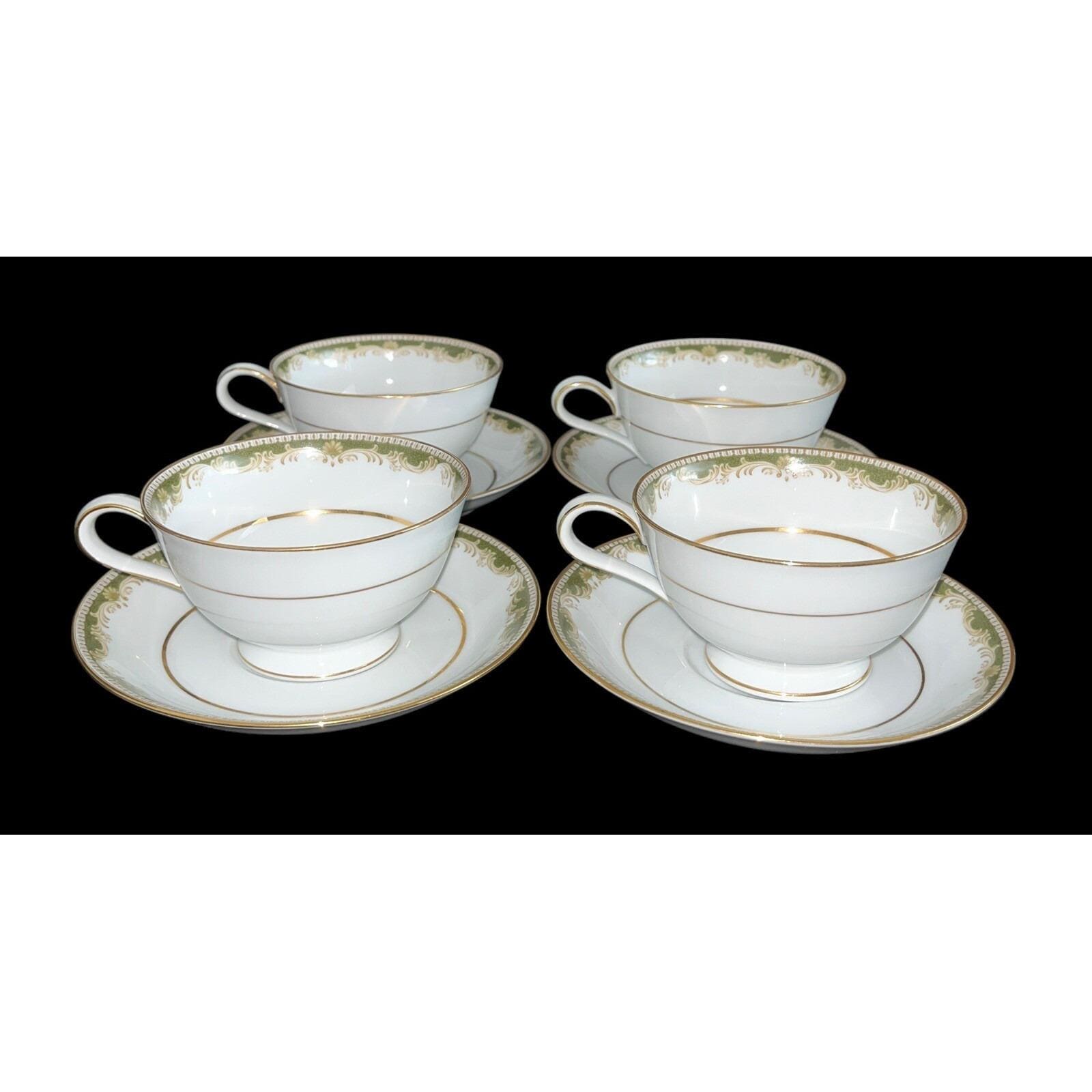 Set of 4 Vintage Noritake Warrington 6872 Footed Cup & Saucer Set