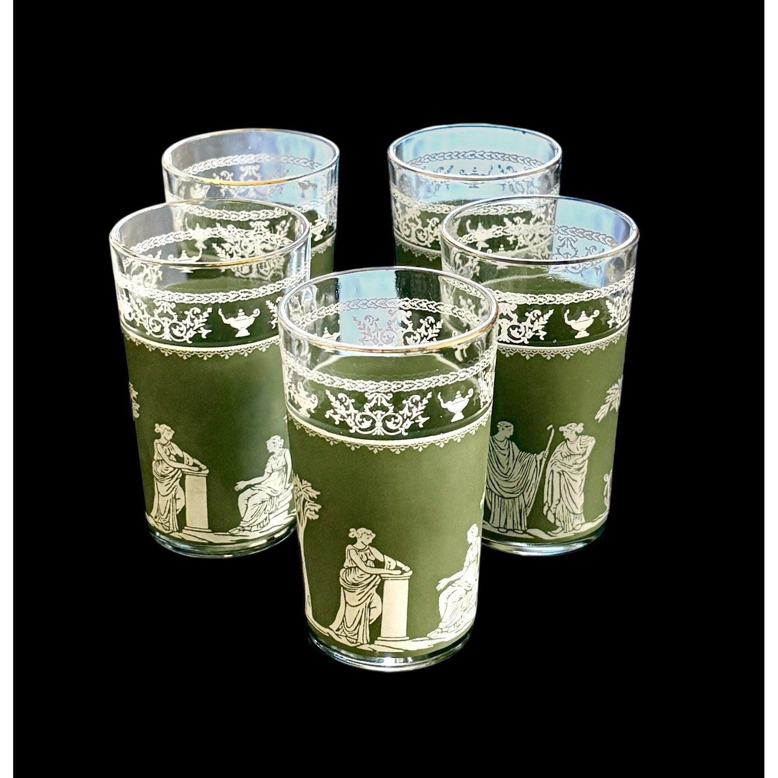 Vintage Jeannette Hellenic Green Wedgwood Set of 5 Flat Juice