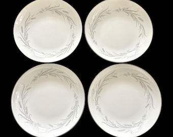 Set Of 4 Amcrest Meito Patricia Fine China 7" Coupe Soup Bowls with Silver Trim