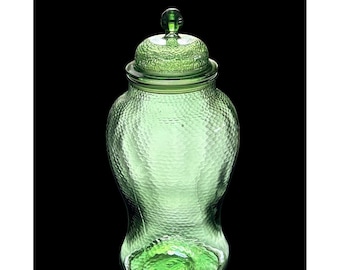 Vintage Indiana Glass Pebble Glass Textured Apothecary Jar Canister Green Glass