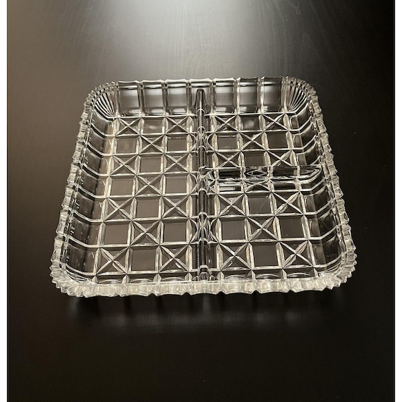 Vintage Hazel Atlas Clear Square Divided Relish Dish 7-1/4