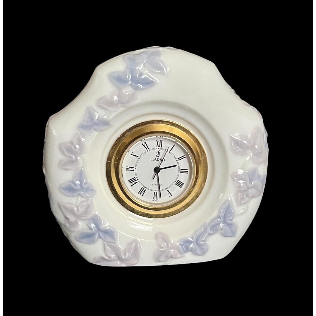 Vintage 1989 Lladro Porcelain Miniature Floral Mantel Clock Rare