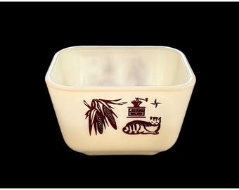 Plato para refrigerador Pyrex 501B Early American de color marrón y blanco de 1 1/2 tazas