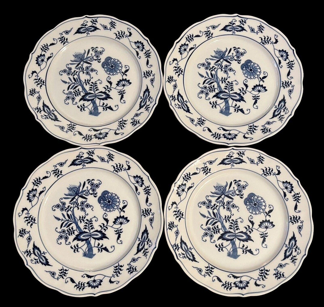 Set of 4 Vintage Blue Danube China Blue Onion 8.75 Salad Plates Japan ...