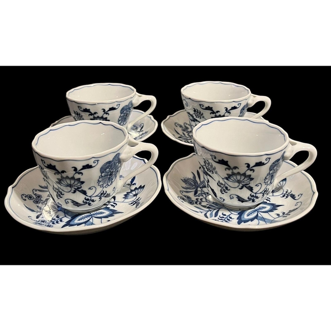 Set of 4 Vintage Blue Danube China Tea Cup & Saucer Set Japan Rectangle ...
