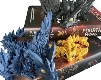 Fourth Wing Crystal Dragons | Black, Golden & Blue Dragon Figures | 3D Print Articulating Dragons | Bookshelf Decor | TikTok