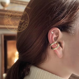 Double Hoop Clip On Earrings | Chunky Gold or Silver Ear Cuff | No Piercing Adjustable Minimalist Ear Wrap | Dainty Jewelry Gift For Her