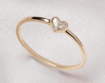 14K Solid Gold Graduation Ring, Dainty Heart Ring Gift for Her, Real Gold Minimalist Band, Elegant Jewelry for Class of 2025, Stackable Ring