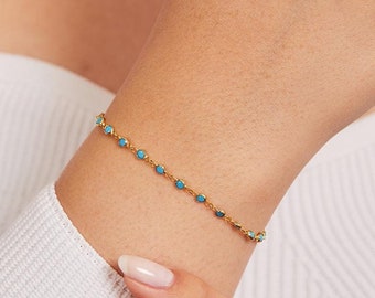 14K Gold Turquoise Tennis Bracelet, Girlfriend Gift for Her, Minimalist Gold Turquoise Bracelet, Bracelet for Women, Christmas Gifts for Her