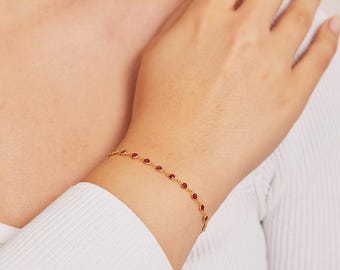 14K Gold Ruby Tennis Bracelet, Tennis Bracelet for Women, Minimalist Tennis Bracelet, Wedding Jewelry, Bridal Bracelet, Christmas Gifts