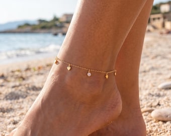 14K Gold Beach Anklet, Dainty Summer Anklet, Minimal Charm Anklet, Gold Ankle Bracelet, Vacation Jewelry, Gift for Her