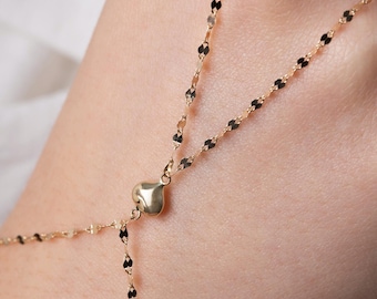 14K Solid Gold Heart Hand Chain Bracelet, Dainty Gold Slave Bracelet, Personalized Jewelry Gift for Mom, Gift for Her, Gift for Bride