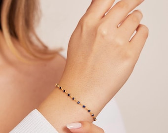 14K Gold Sapphire Tennis Bracelet for Mom - Thoughtful Christmas Gift, Elegant Birthstone Jewelry, Personalized Tennis Bracelet for Her
