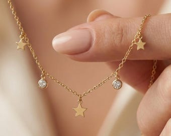 14K Gold Star Necklace, Dainty Gold Necklace, Minimalist Star Jewelry, Celestial Necklace, Gift for Her