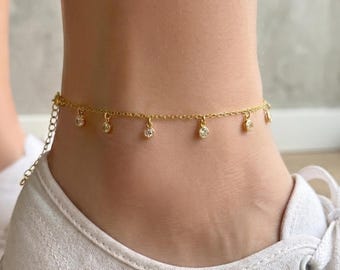 14K Gold Anklet, Solid Gold Charm Anklet, Dainty Minimal Anklet, Everyday Fine Jewelry, Gift for Her