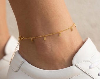 14K Solid Gold Dainty Anklet, Minimalist Gold Anklet, Tiny Charm Anklet, Everyday Fine Jewelry, Gift for Her