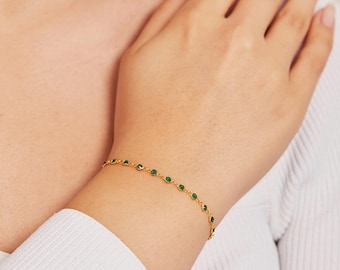 14K Gold Emerald Tennis Bracelet – Christmas Gift for Mom or Grandma, Bracelet for Women, Perfect Holiday Gift for Her, Christmas Gifts