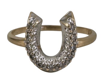 P R E - L O V E D // full of luck / 10k yellow and white gold horseshoe ring with diamonds / size 6