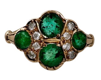 A N T I Q U E // emerald romance / 10k emerald and diamond edwardian cluster ring / size 6.5