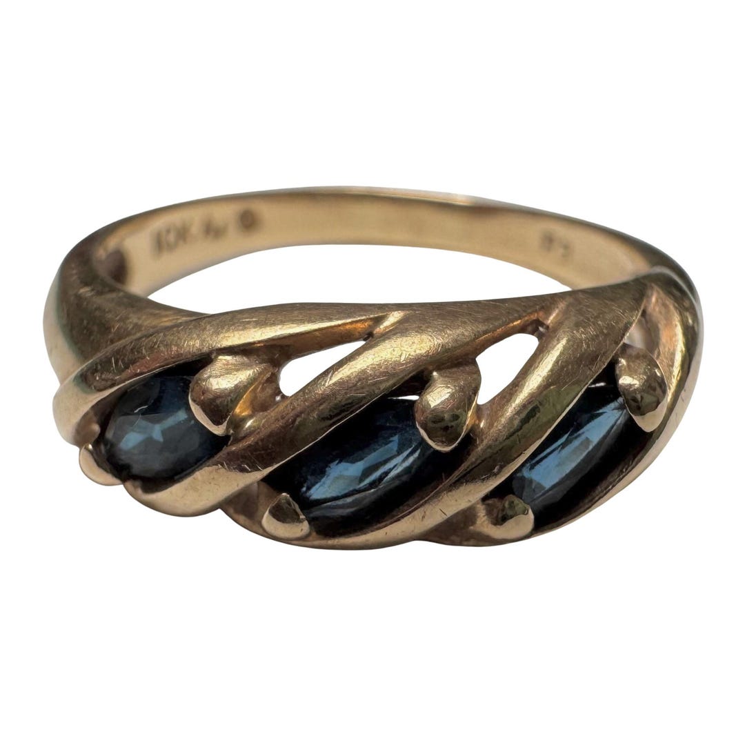 VINTAGE // Blue Croissant / 10k and Marquis Blue Sapphire Half Eternity ...
