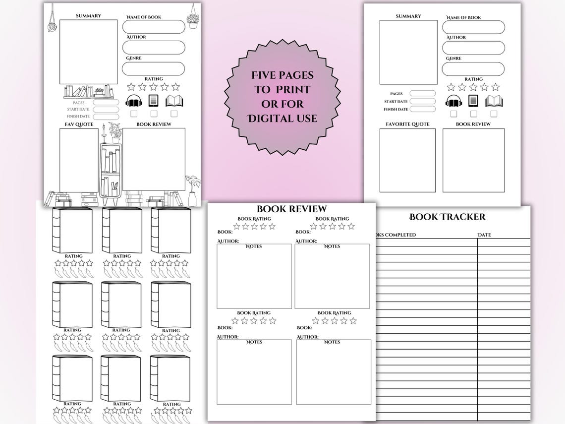 Book Review Template, Digital + Printable Product, Journal Book Review ...