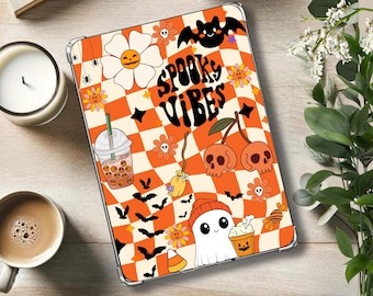 Halloween Kindle Insert: Spooky vibes, Ghosts, Orange Checkered, Pumpkin Spice, Bookish Kindle Paperwhite, Colorsoft, Basic, Printable