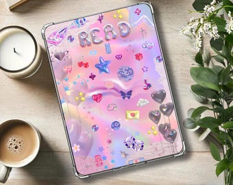 Rosa Kindle Einsatz, holographisch, Y2K Bookish Theme, Reader, Rainbow lover, Papierweiß, Colorsoft, Basic, Printable