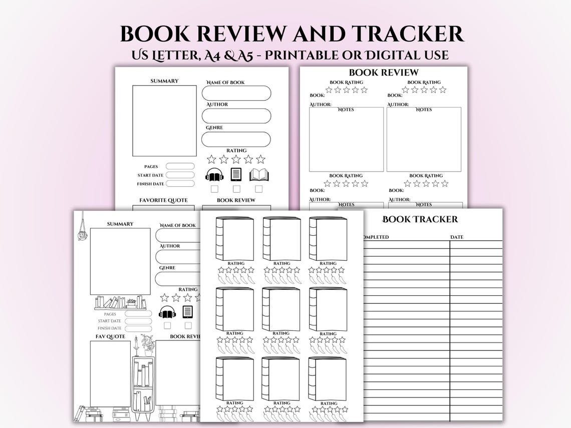 Book Review Template, Digital + Printable Product, Journal Book Review ...