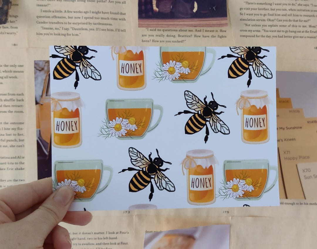 Honey, Bees, and Tea Postcard - Cute Bee Stationery, Bee Lover Gift ...