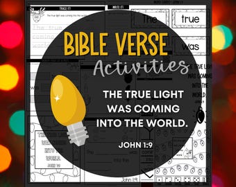 Activités de versets à mémoriser pour les enfants-Leçon biblique de Jean 1:9-Feuilles d'exercices pour la mémorisation des Écritures-Imprimables chrétiens pour l'école du dimanche et l'école à la maison