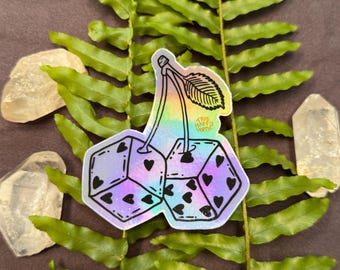holographic cherry dice sticker