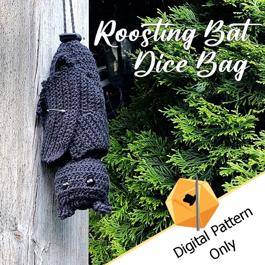 28 Dice Bag Crochet Patterns: Unique Drawstring Pouches for Gamers and Fantasy Fans 14 Roosting bat drawstring dice bag