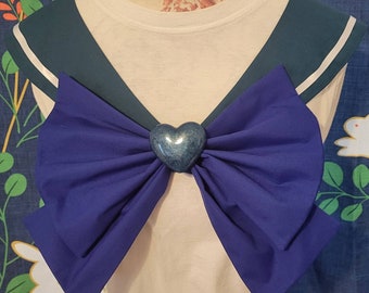 SUPER Neptune Cosplay Costume - Teal Collar, Royal Bow, Teal Heart Brooch