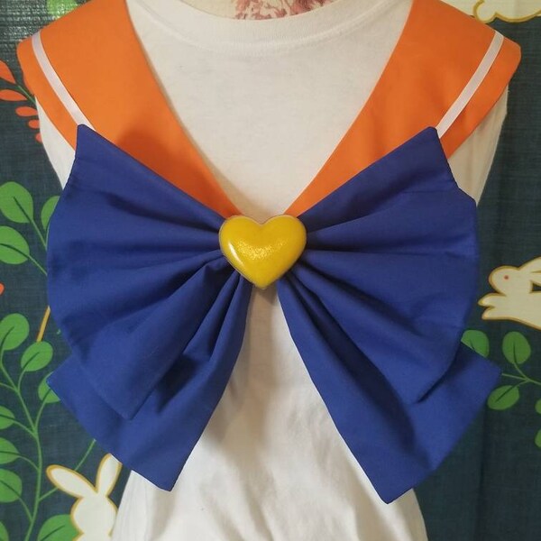 Super Venus Cosplay Costume - Orange Collar, Blue Bow and Yellow Heart Brooch